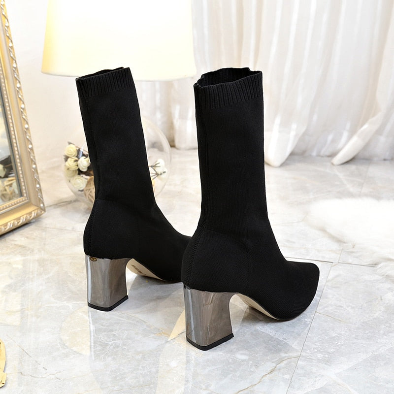 Square Heels Socks Boots