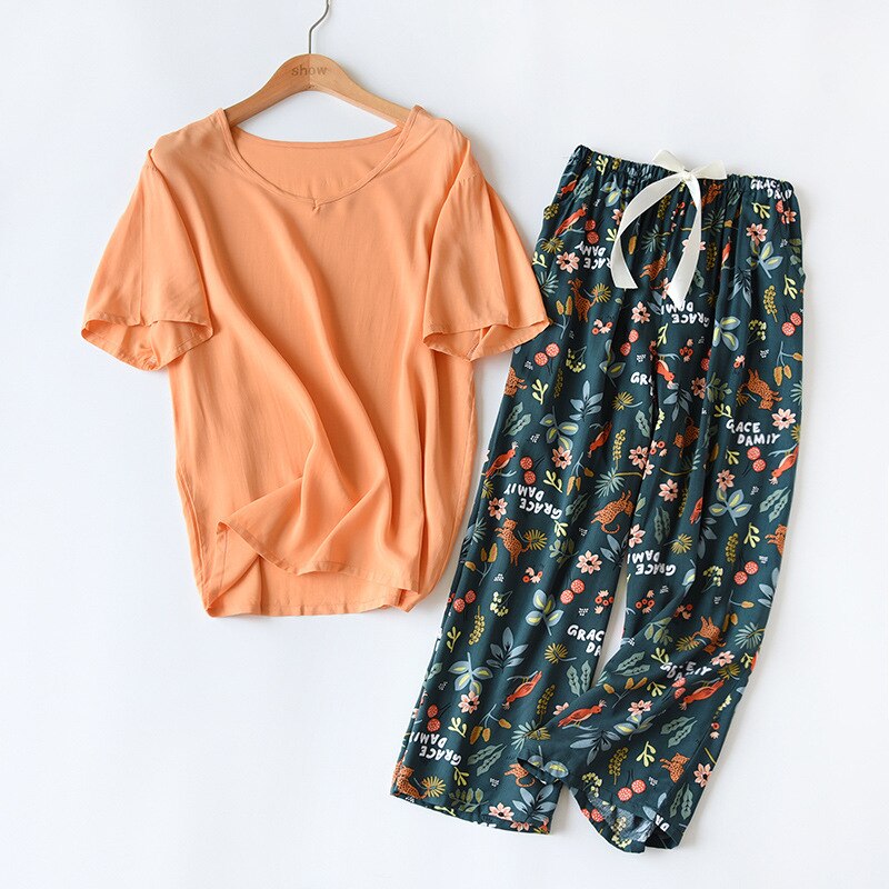 Floral Printed Short Sleeve+Pants 2Pcs Set
