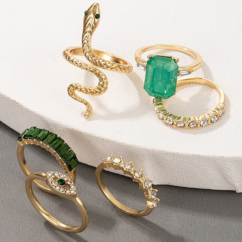 Rhinestone Snake Ring Set
