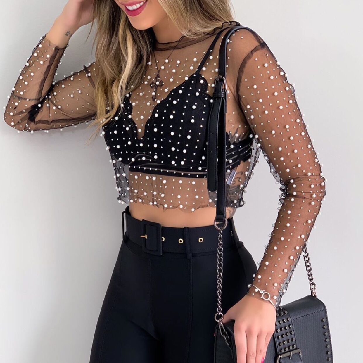 Pearl Mesh Top
