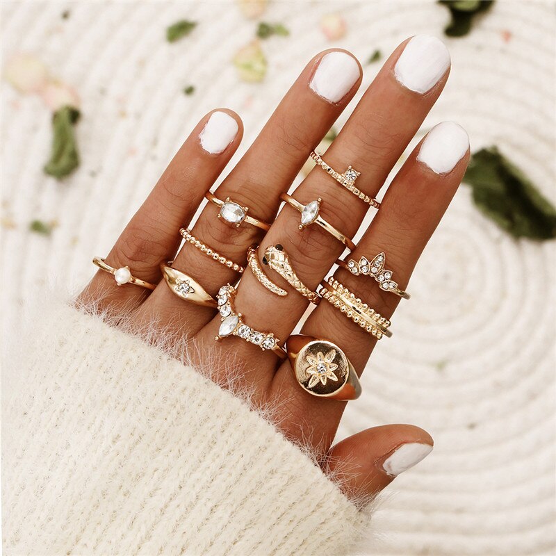 Star Moon Rhinestone Gold Ring