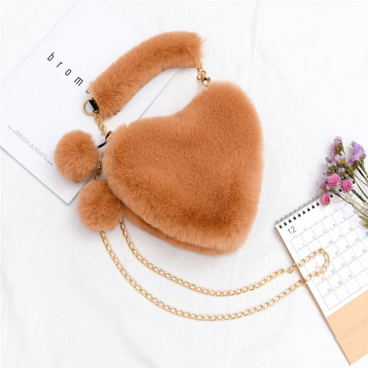 Faux Fur Heart Shaped Shoulder Bag