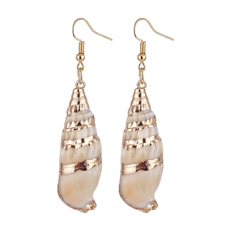 Gold Color Shell Pendant Earrings