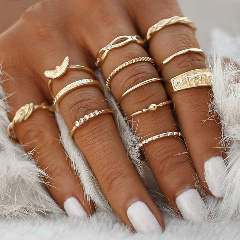 Star Moon Rhinestone Gold Ring