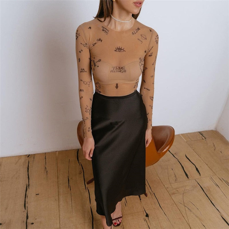 See Through Long-Sleeved Bodysuit