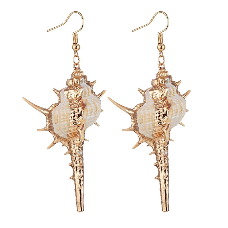 Gold Color Shell Pendant Earrings