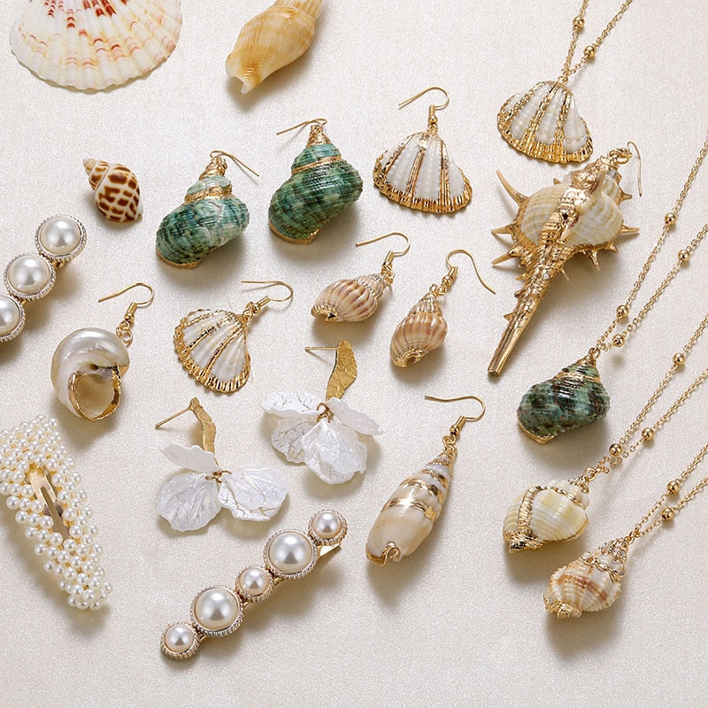 Gold Color Shell Pendant Earrings