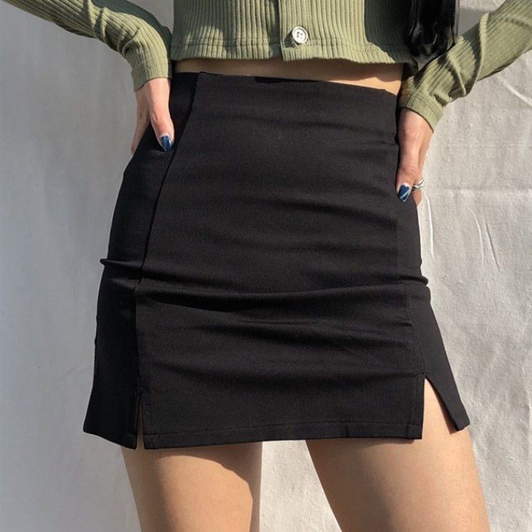 Black Split Mini Skirt