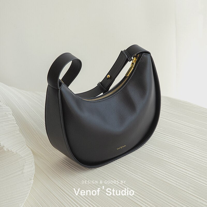 Soft Leather Half Moon Tote Bag