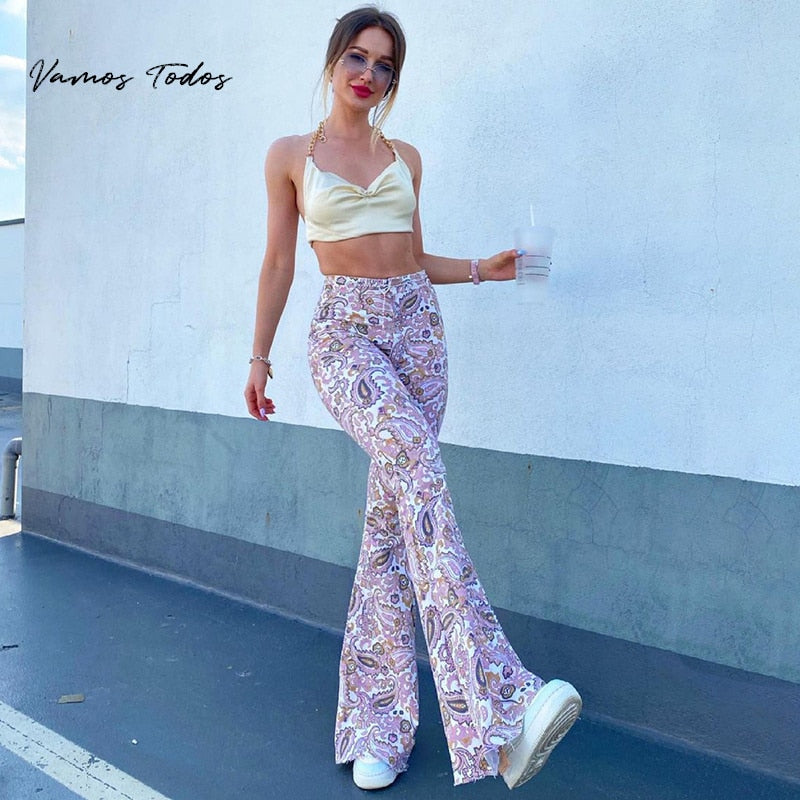 Trousers Paisley Floral Flare Bell Bottom Pants