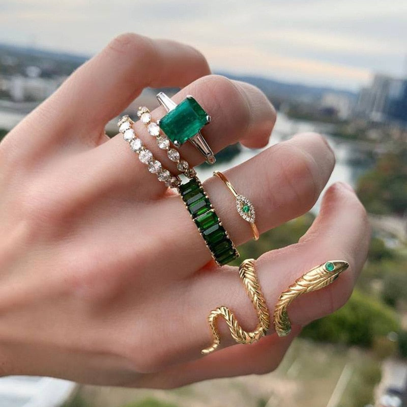 Rhinestone Snake Ring Set