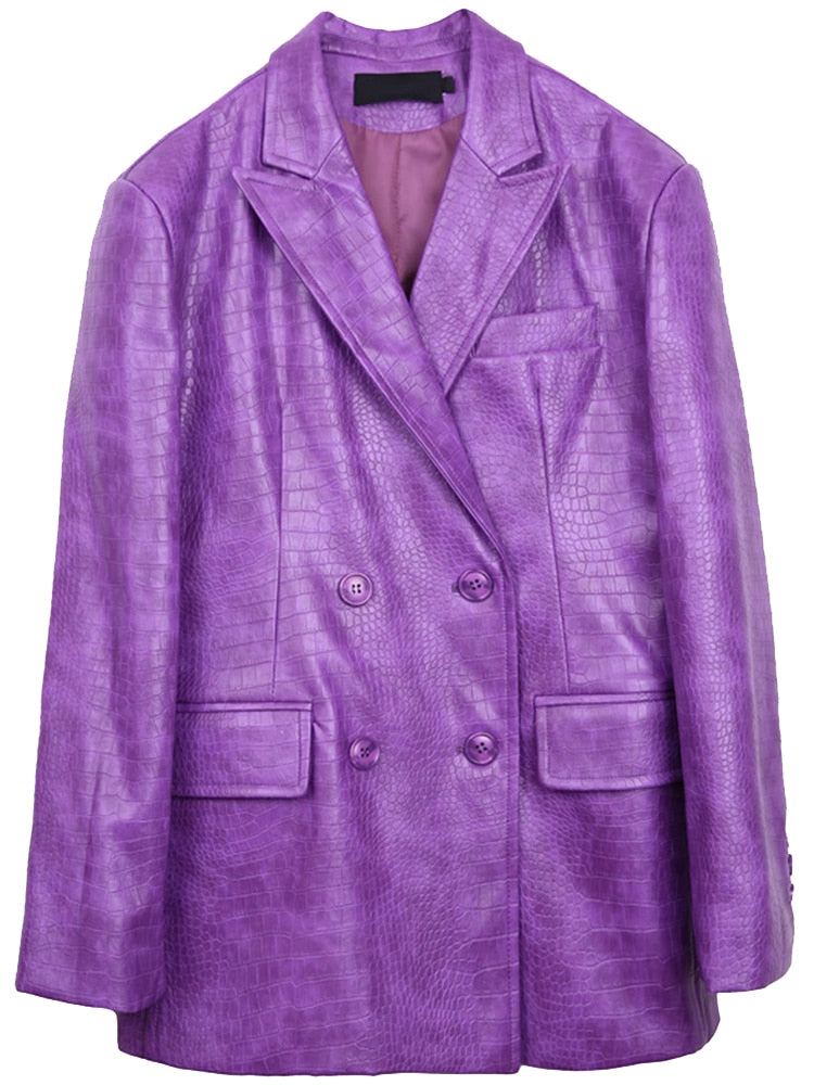 Oversized Crocodile Faux Leather Blazer