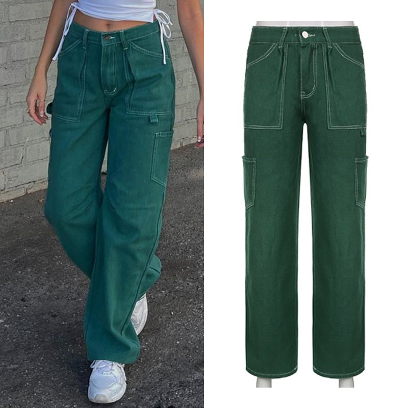 Wide Leg Cargo Jeans High Waist