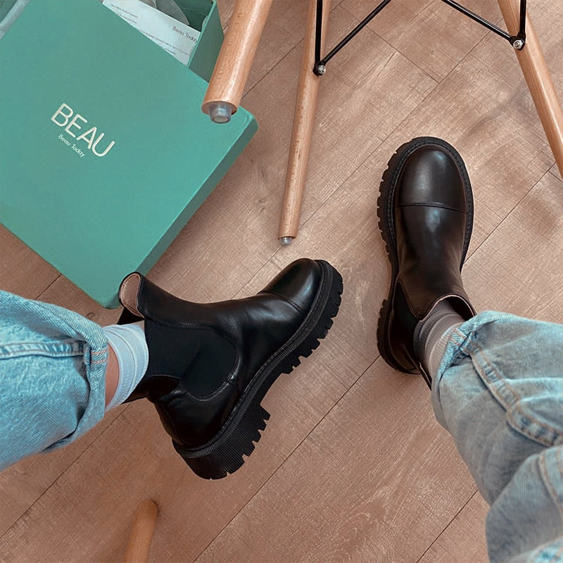 Chelsea Leather Boots Round Toe