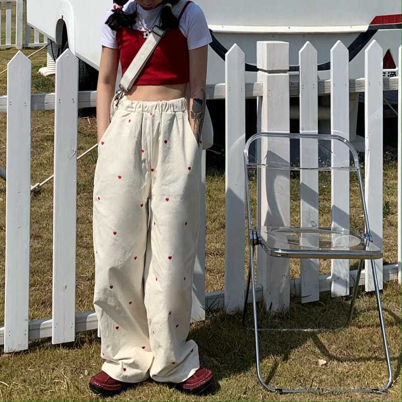 Beige Hearts Wide Leg Pants