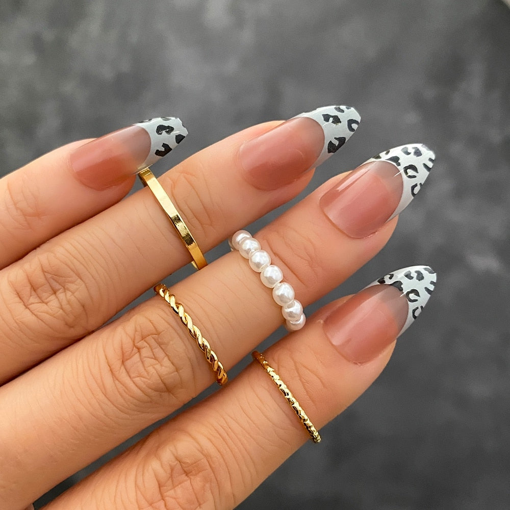 4Pcs Pearl Gold Ring Set