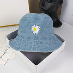 Denim Daisy Embroidery Bucket Hat