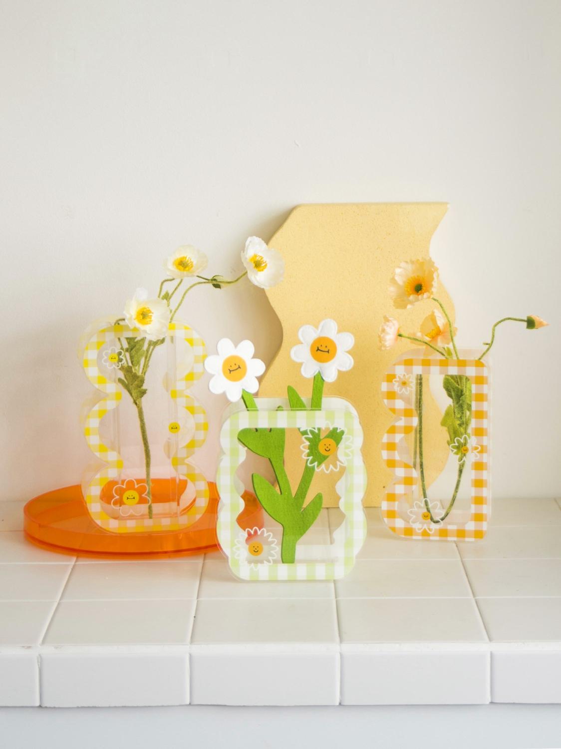2pcs Transparent Plaid Vase Acrylic