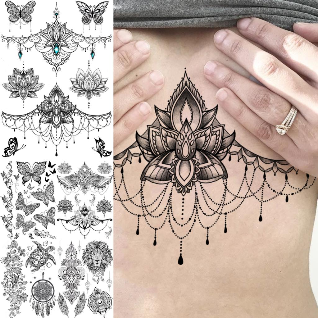 Lotus Henna Mandala Chest Temporary Tattoos