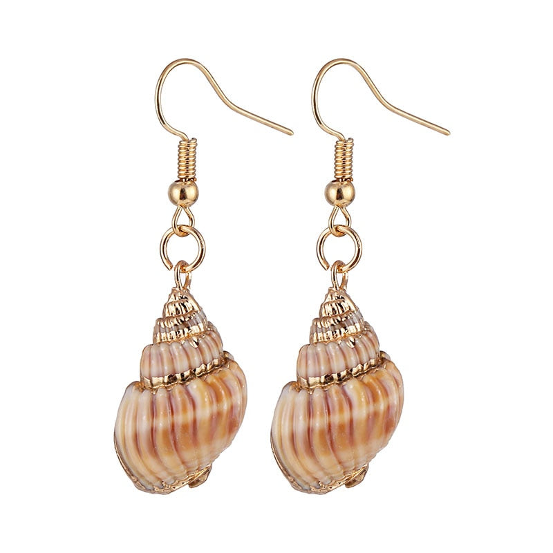 Gold Color Shell Pendant Earrings