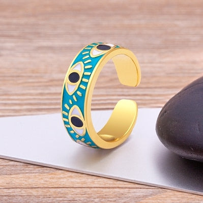 Evil Eye Gold Pink Ring