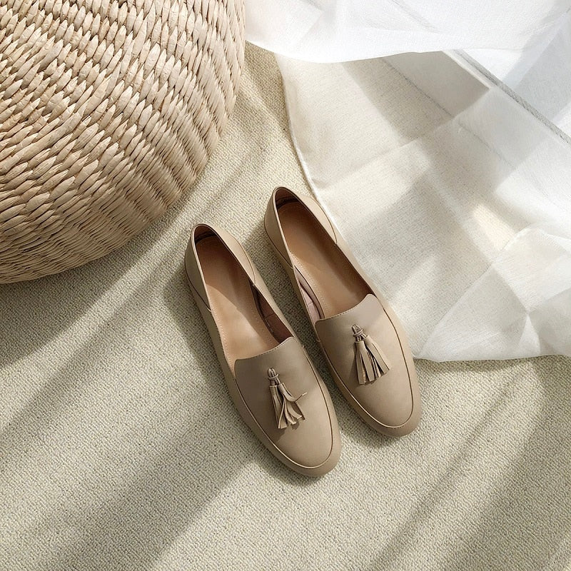 Leather Round Toe Flats Loafers