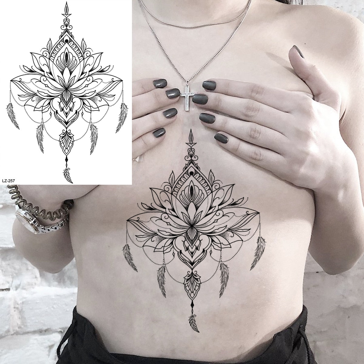 Lotus Henna Mandala Chest Temporary Tattoos