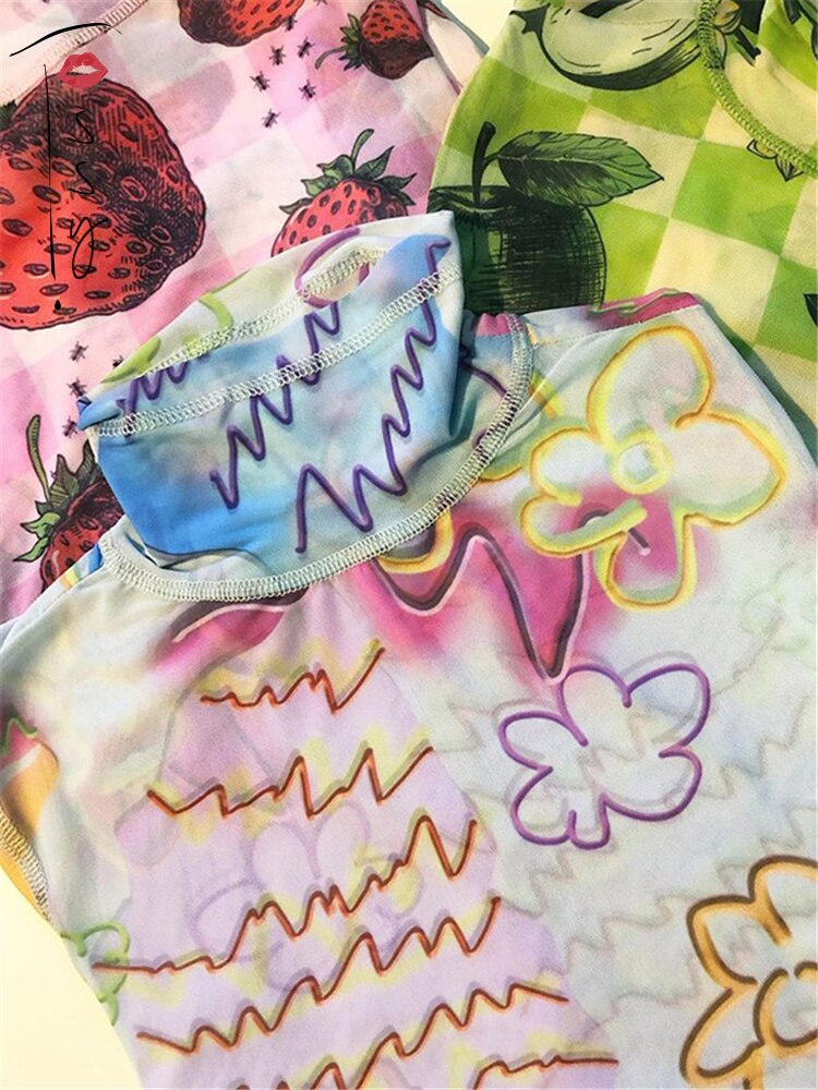 Floral Turtleneck Mesh Tshirt
