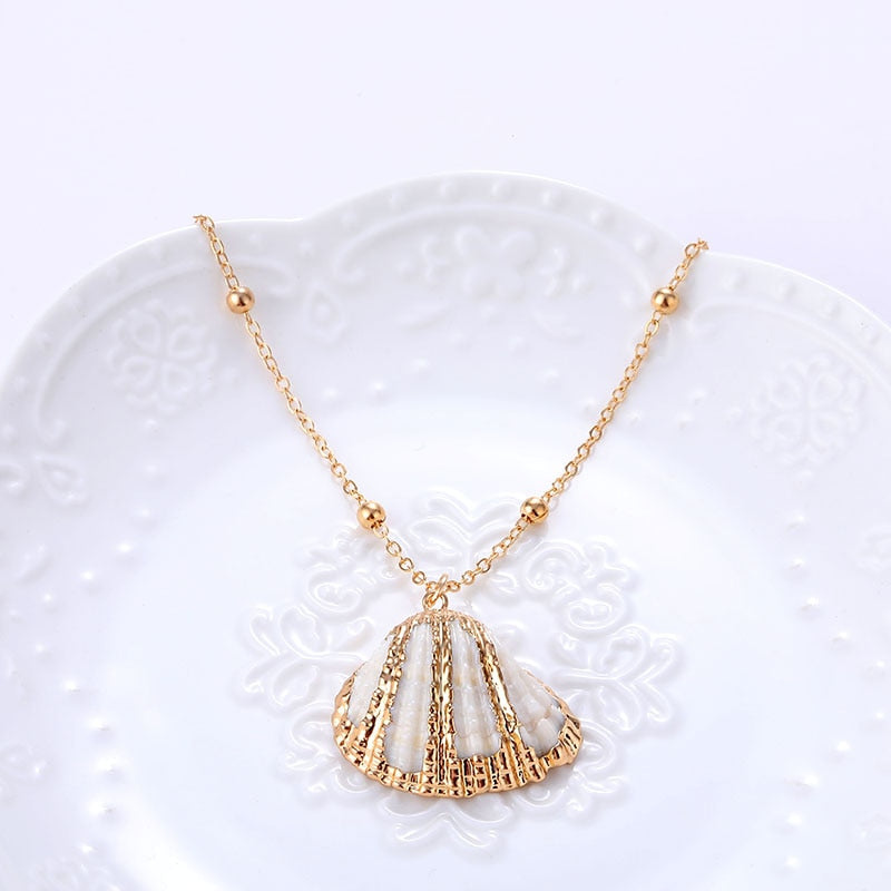 Gold Color Shell Pendant Earrings