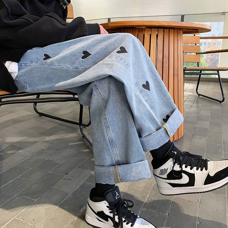 Casual Straight Heart Print Jeans