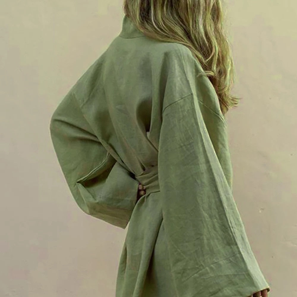 Kimono Mini Dress Cotton Linen