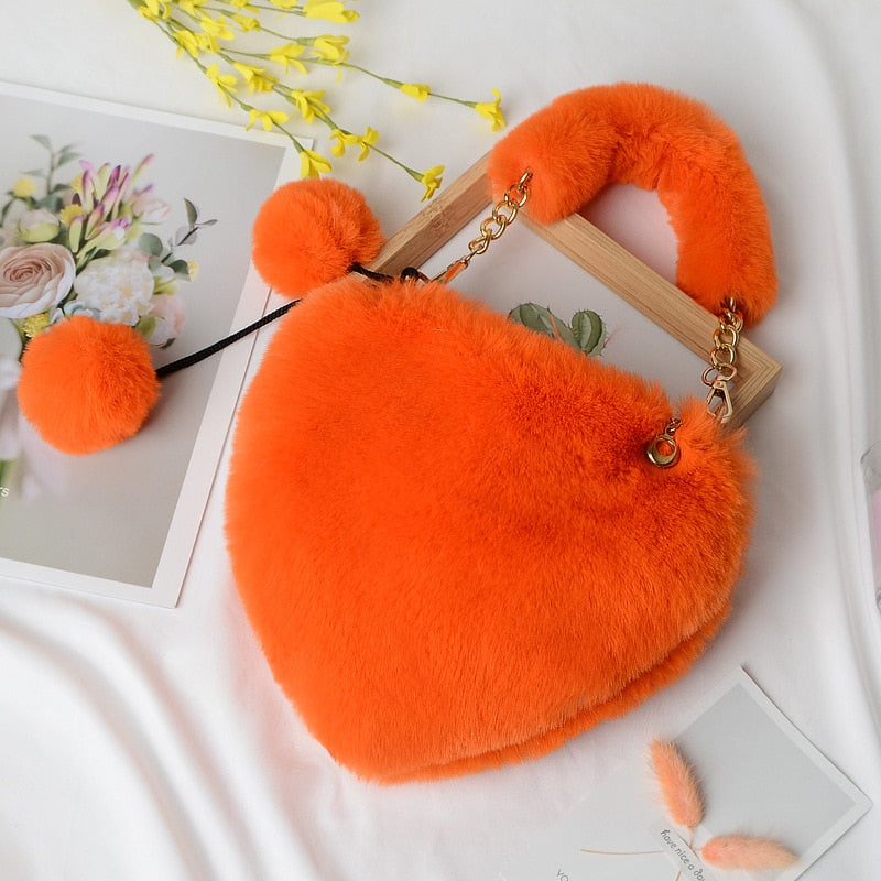 Faux Fur Heart Shaped Shoulder Bag