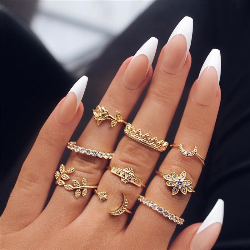Star Moon Rhinestone Gold Ring