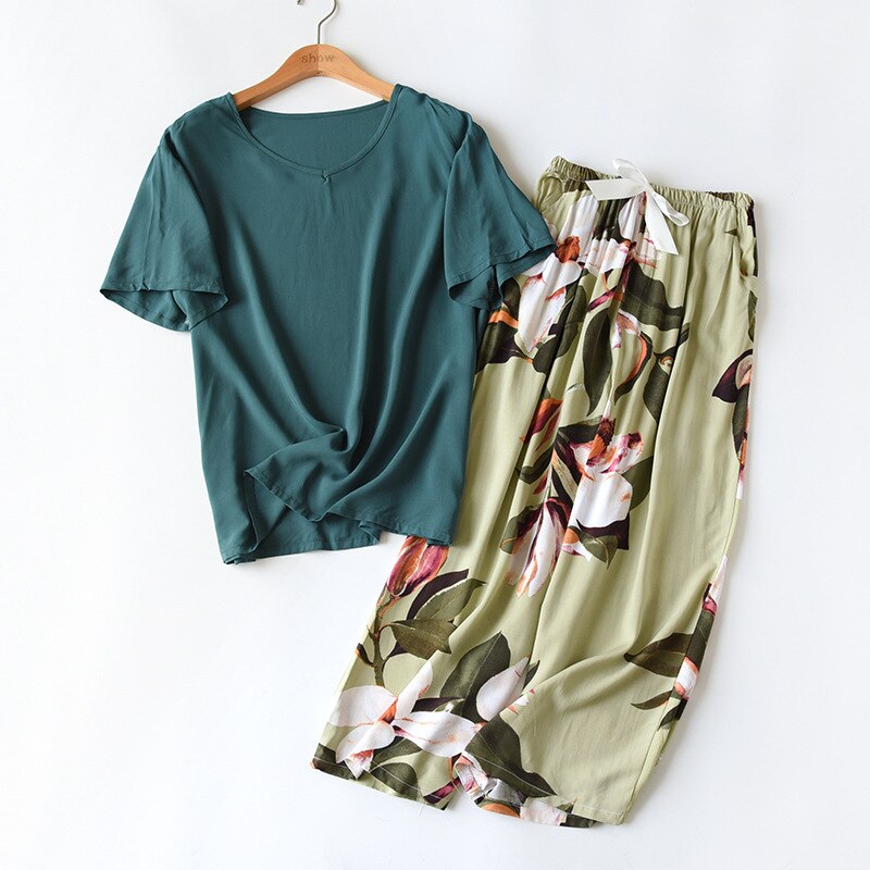 Floral Printed Short Sleeve+Pants 2Pcs Set