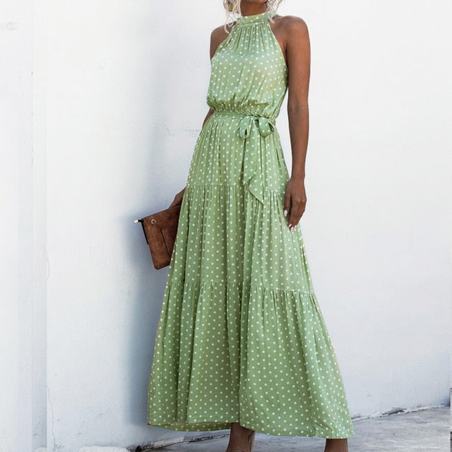 Green Polka Dot Halter Dress
