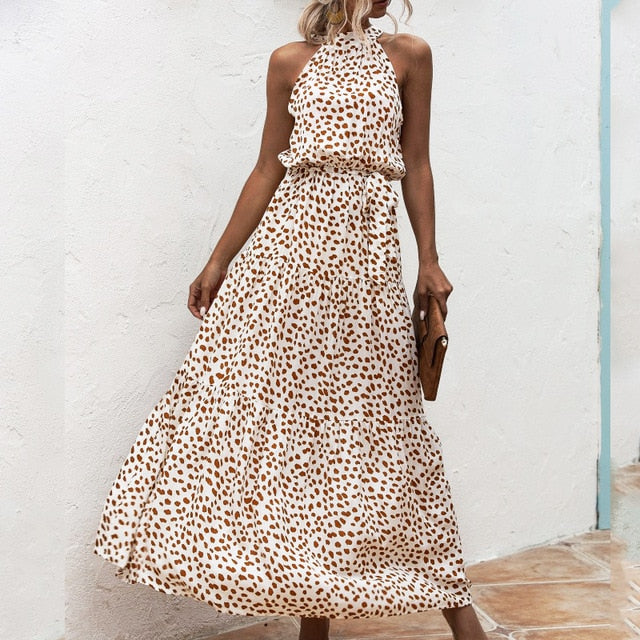White Polka Dot Halter Dress