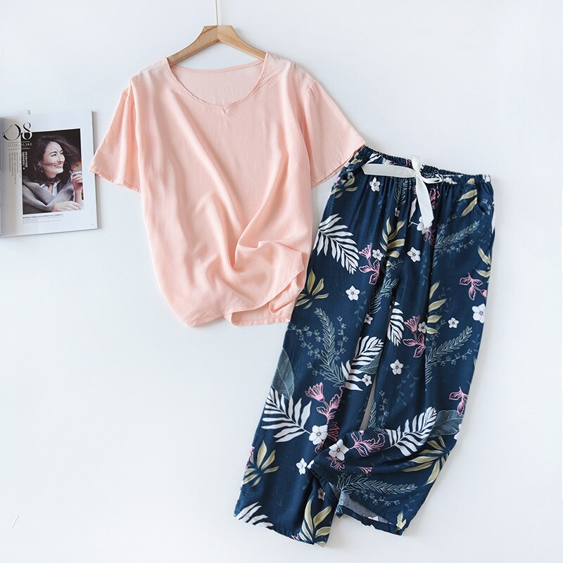 Floral Printed Short Sleeve+Pants 2Pcs Set