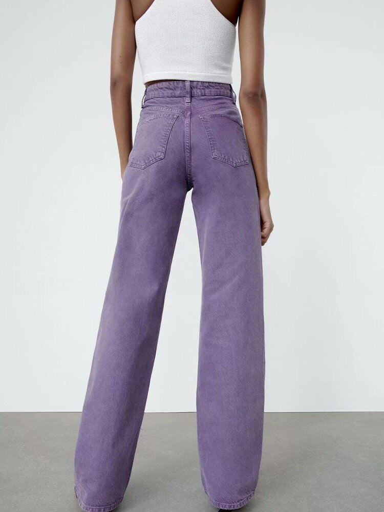 Purple High Waist Wide Leg Jeans