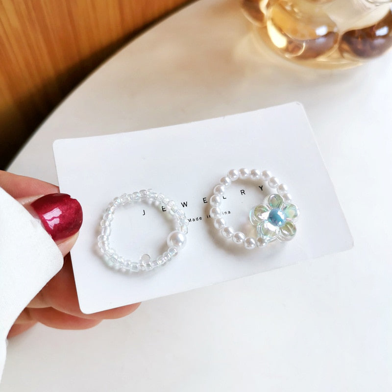 4 Pcs Pearl Stone Heart Ring