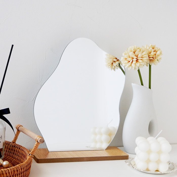 Irregular Mirror Wooden Base