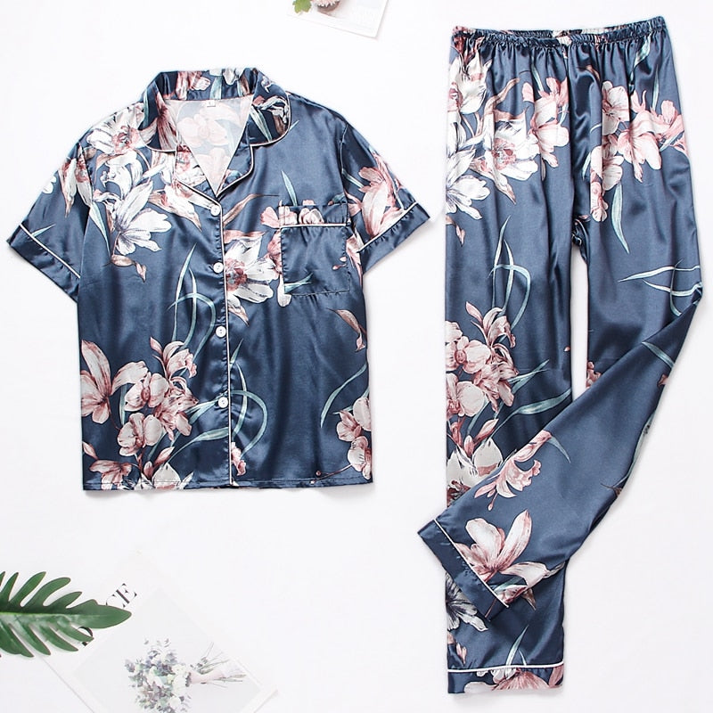 Satin Silk Floral Pajama Set