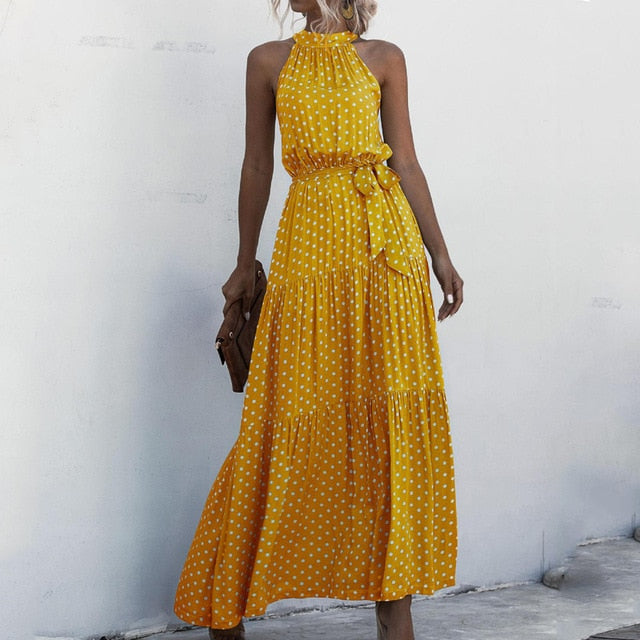 Yellow Polka Dot Halter Dress