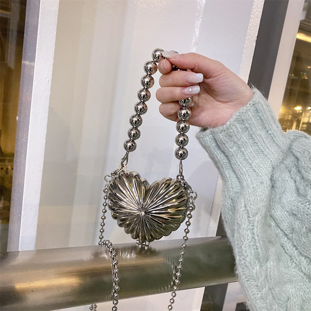 Heart Shape Silver Pearl Mini Bag