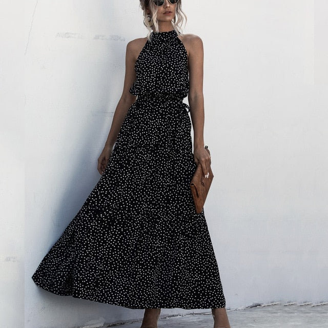 Black Polka Dot Halter Dress