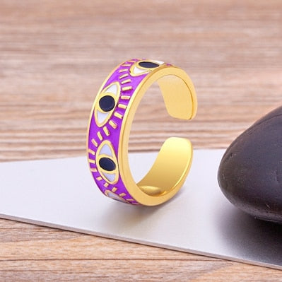 Evil Eye Gold Pink Ring