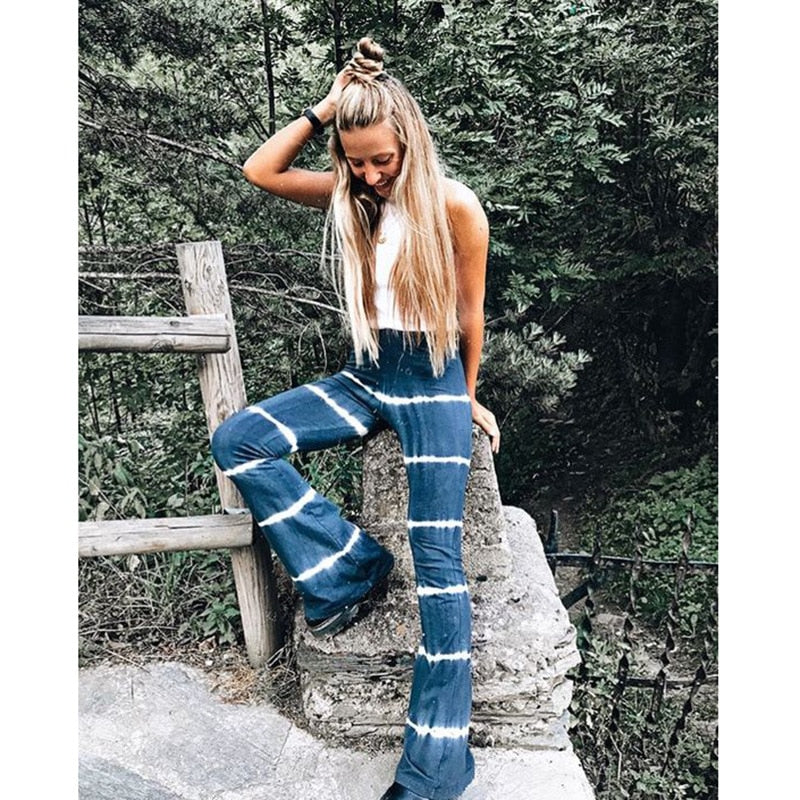 Dark Blue Tie-Dye Trumpet Pants