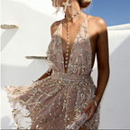 Pink Sequin Backless Mini Dress