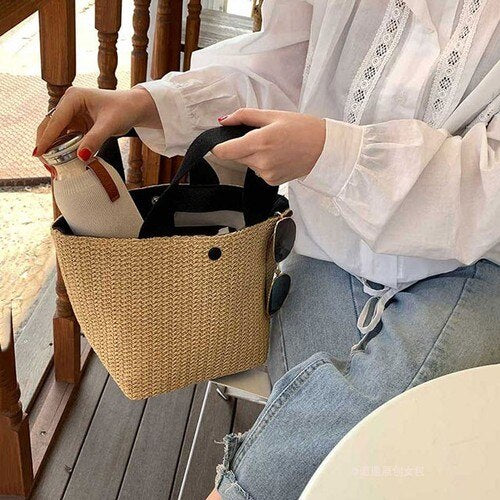 Straw Tote Canvas Bag