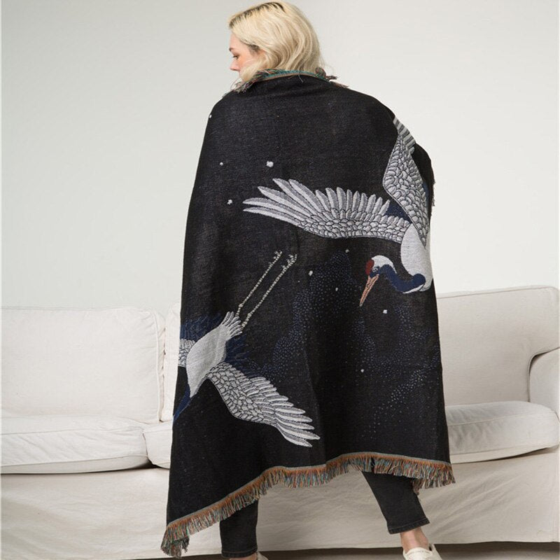 Japanese Cranes Throw Blanket