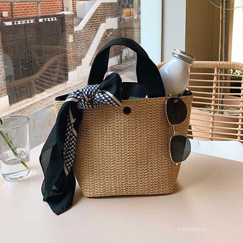 Straw Tote Canvas Bag